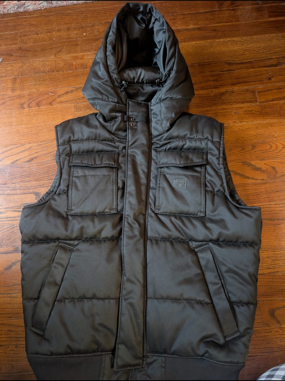 G-Star RAW Black "MFD HDD" Military Hooded Puffer Vest Jacket Size XL